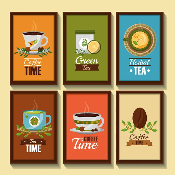 coffee and tea time banners decorative flower in cups grain seeds