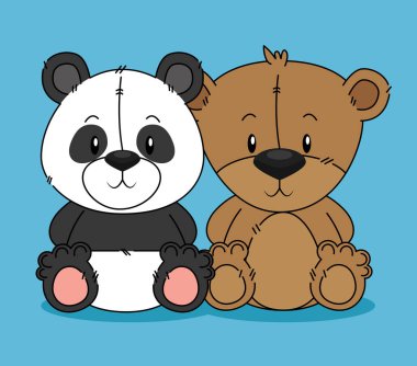 sevimli ayı teddy ve panda karakterler