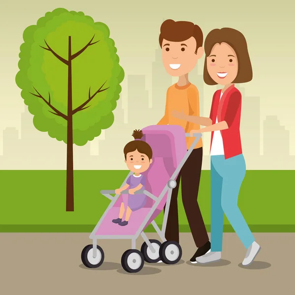 Rodiče s dětmi v parku — Stockový vektor