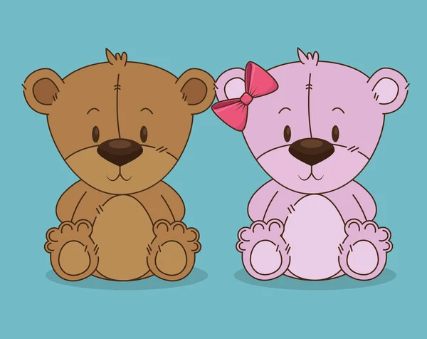 Bonito ursos de pelúcia casal personagens — Vetor de Stock