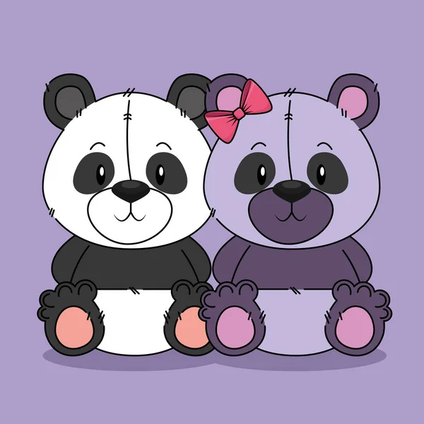Carino orsi panda coppia personaggi — Vettoriale Stock