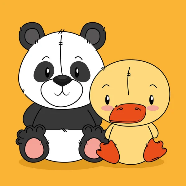 Mignon ours panda et canard personnages — Image vectorielle