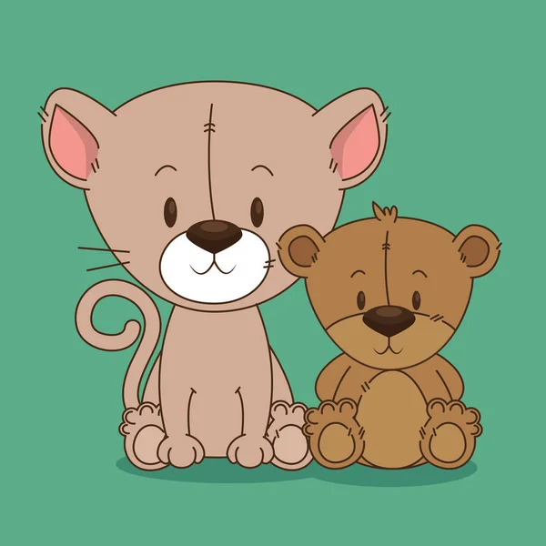 Lindo oso teddy y gato personajes — Vector de stock