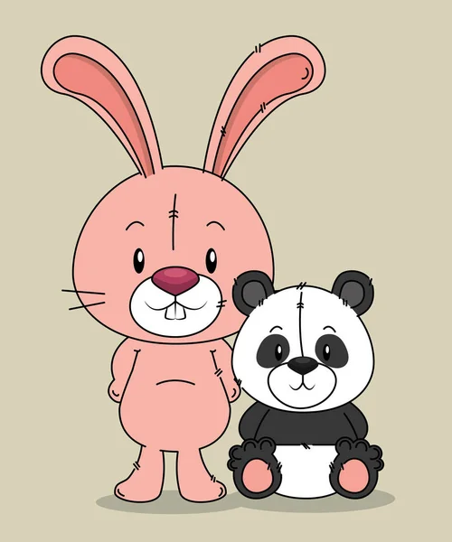 Mignon ours panda et lapin personnages — Image vectorielle