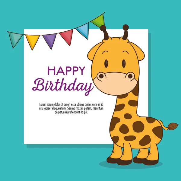 Niedliche und kleine Giraffe Geburtstagskarte — Stockvektor