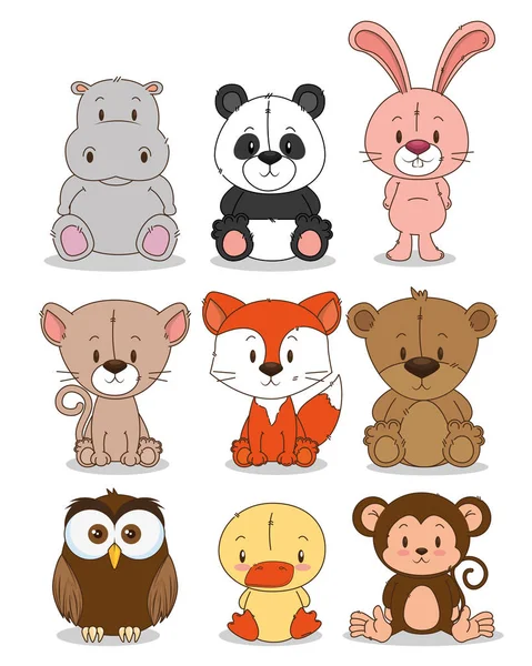 Little cute animals group — Stock Vector