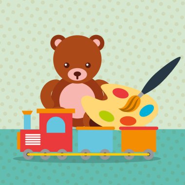 oyuncak tren vagon boya fırça renk paleti oyuncak ayı