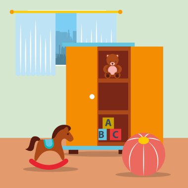 sınıf kinder dolap oyuncaklar ile ayı blok sallanan at ve topu