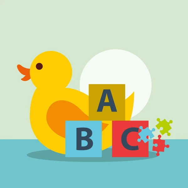 Leksaker gummi anka pussel och blockerar alfabetet — Stock vektor
