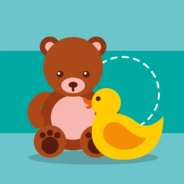 Jouets mignons ours en peluche et canard en plastique — Image vectorielle