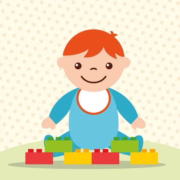 可爱的小男孩与积木砖玩具 — 图库矢量图片