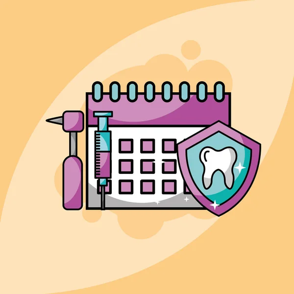 Calendrier de dentisterie seringue tooh perceuse dentaire — Image vectorielle