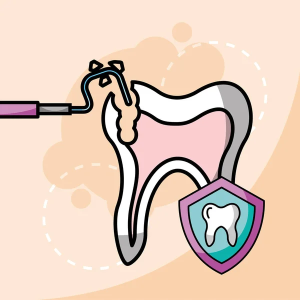 牙科器械牙及护盾防护 — 图库矢量图片