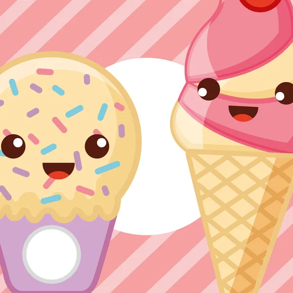 Ice scream kawaii — стоковый вектор