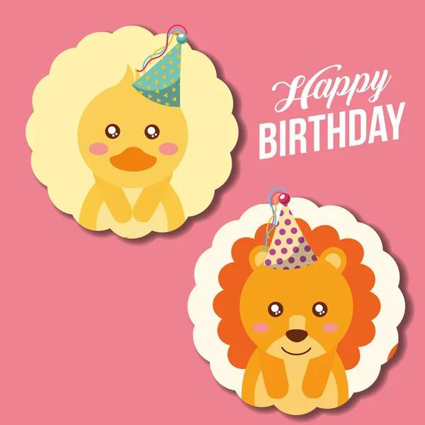 Cute animal happy birthday — Stock Vector