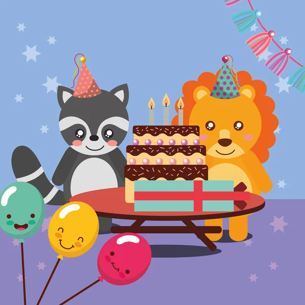 Lindo animal feliz cumpleaños — Archivo Imágenes Vectoriales