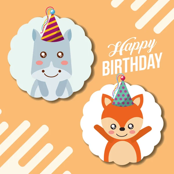 Cute animal happy birthday — Stock Vector