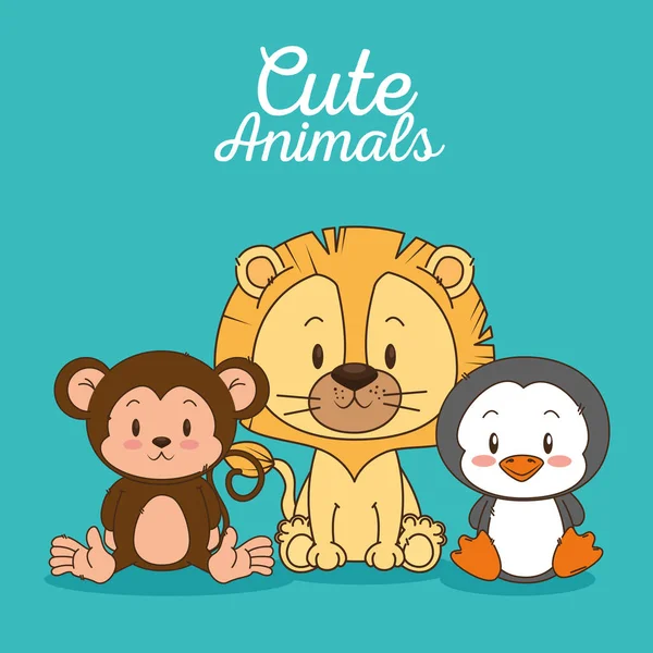 Little and cute animals group — Stock Vector