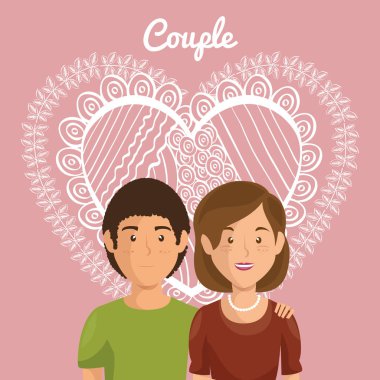 aşık çift avatarlar karakter ile kalp