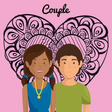 aşık çift avatarlar karakter ile kalp