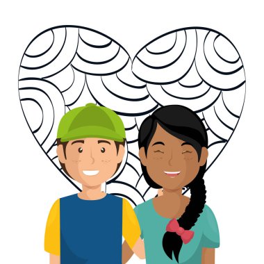 aşık çift avatarlar karakter ile kalp