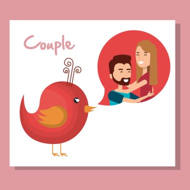 konuşma balonu ve kuş ile aşık çift