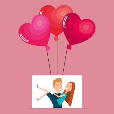 aşık çift avatarlar karakterlerle helyum balonlar