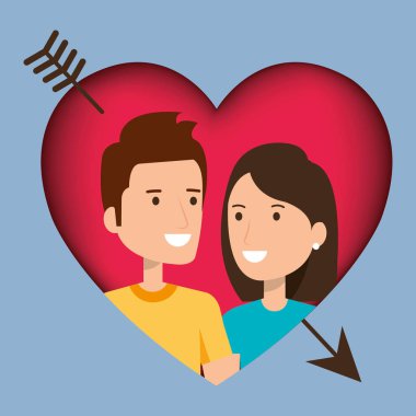 aşık çift kalp ve ok ile