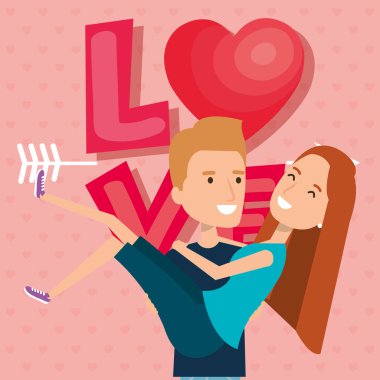 aşık çift kalp ve ok ile