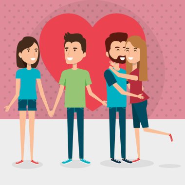 aşıkların grup kalp ile çiftler