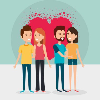 aşıkların grup kalp ile çiftler