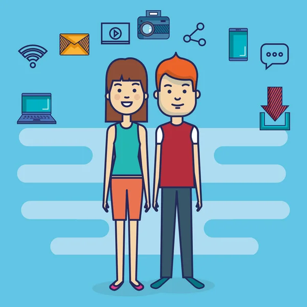 Avatars couple avec le marketing des médias sociaux — Image vectorielle