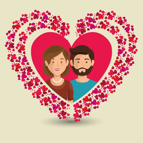 Amantes pareja en corazón avatares caracteres — Archivo Imágenes Vectoriales