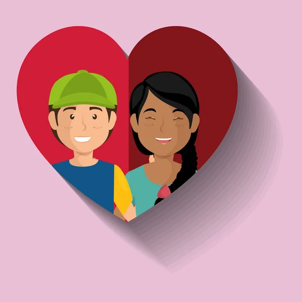 Amantes pareja en corazón avatares caracteres — Vector de stock