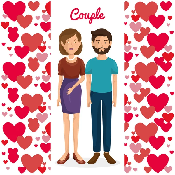 Amantes casal com padrão de corações — Vetor de Stock