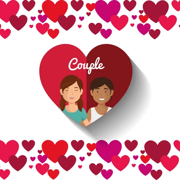 Liefhebbers paar in hart avatars tekens — Stockvector