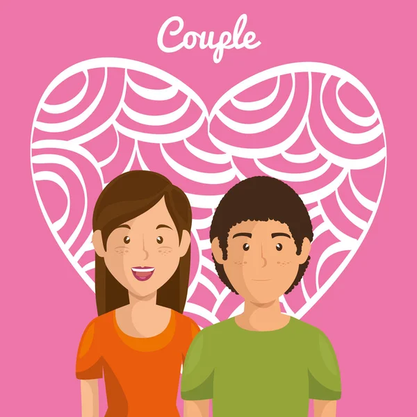 Heart with lovers couple avatars characters — Stock Vector