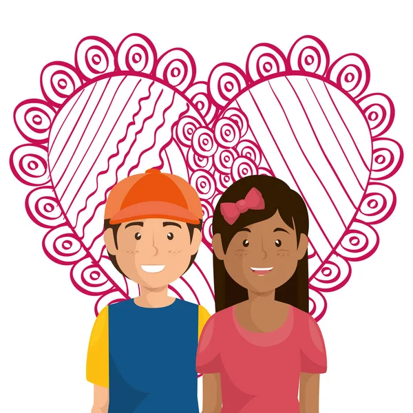 Coeur avec les amoureux couple avatars personnages — Image vectorielle