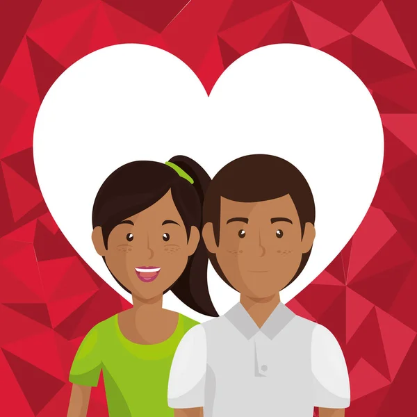 Aşık çift avatarlar karakter ile kalp — Stok Vektör