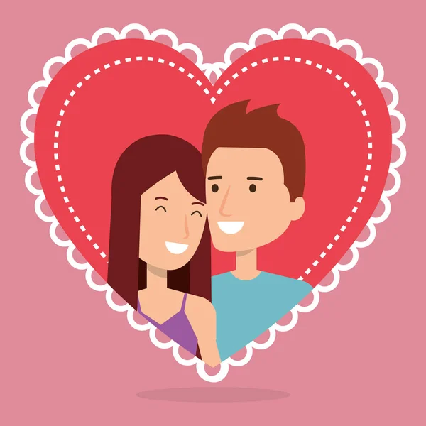 Amantes pareja en corazón avatares caracteres — Vector de stock