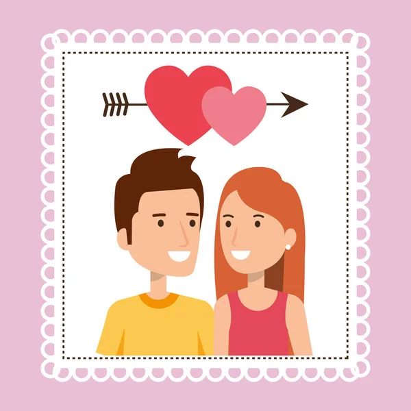 Amantes casal com coração e flecha — Vetor de Stock