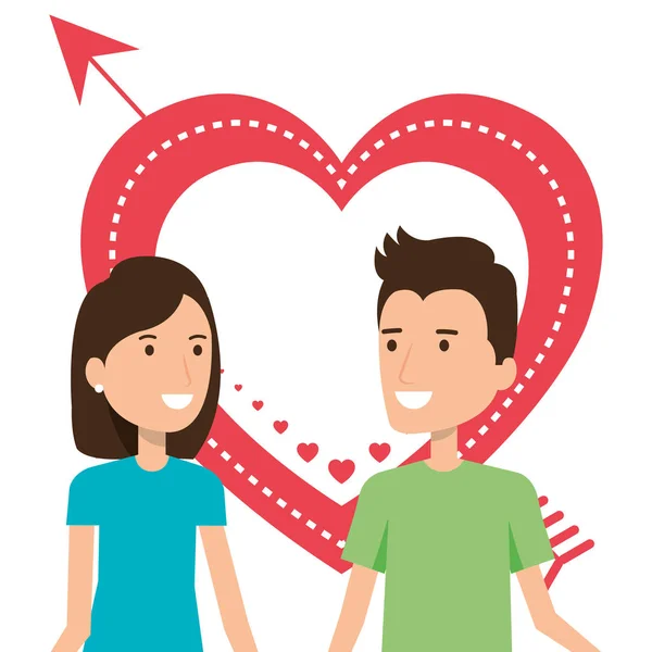Amoureux couple avec coeur et flèche — Image vectorielle