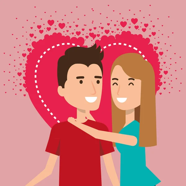 Amoureux Couple Avec Coeur Motif Vectoriel Illustration Design — Image vectorielle