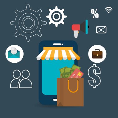 Elektronik ticaret simgeleri ile Smartphone