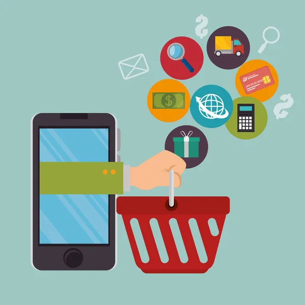 Smartphone com ícones de comércio eletrônico —  Vetores de Stock