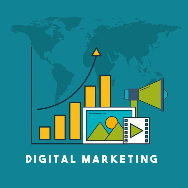 Marketing numérique vidéo publicité statistique — Image vectorielle