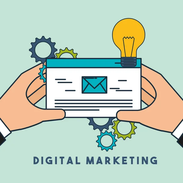 Digitale marketing handen met mail creativiteit — Stockvector