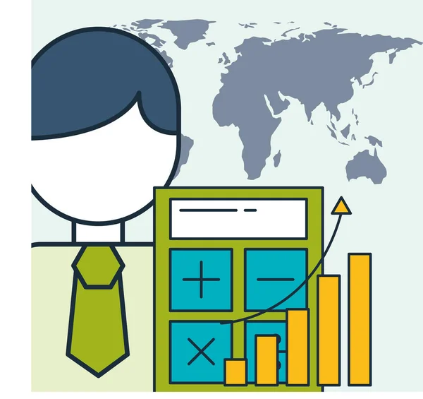 Hombre de negocios finanzas negocios estadísticas gráfico mundo — Vector de stock