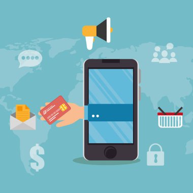 Elektronik ticaret simgeleri ile Smartphone