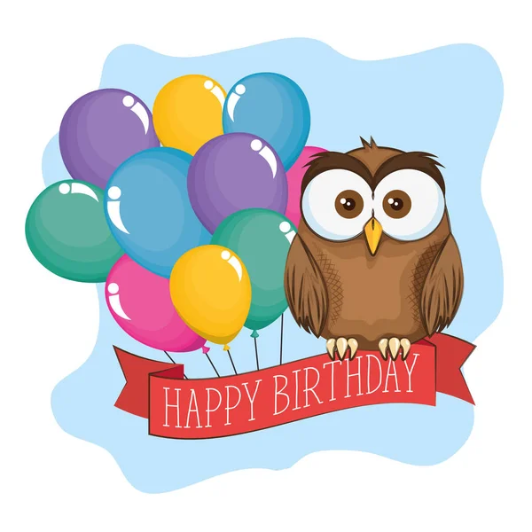 Little cute owl birthday card — Stock Vector